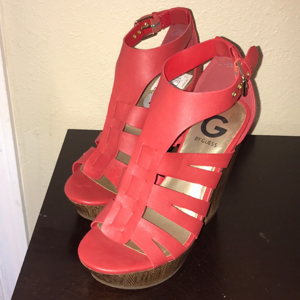 Red wedges with dark brown heels